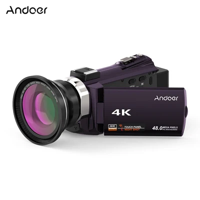 Coffee plus Lens Andoer WiFi цифровая видеокамера 4K 1080P 48MP камера видеокамера рекордер с 0.39X макрообъектив микрофон сенсорный экран Ночной прицел - Цвет: Coffee plus Lens