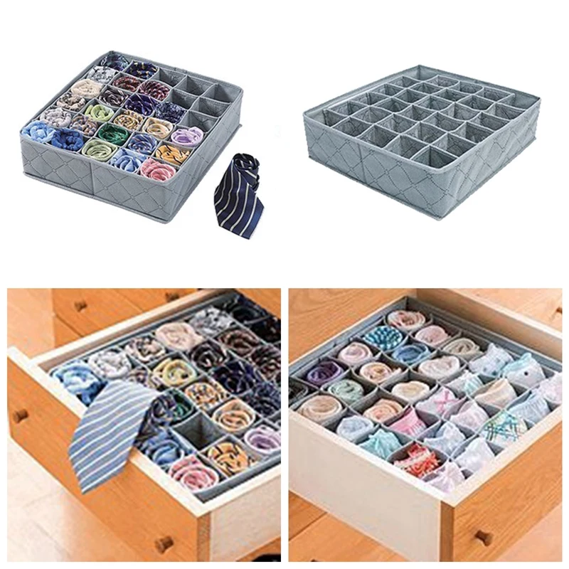 

No Lid 30 Grid Non-woven Underwear Panties Socks Storage Box Compartment Gray Storage Bag Foldable Bra Storage Accessories