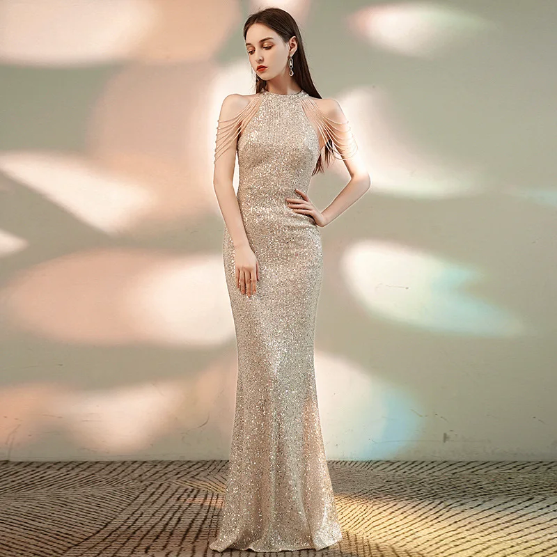 

Elegant Sequins Noble Mermaid Banquet Evening Dress Sexy Car Model Host Robes De Cocktail Birthday Party Prom Dresses A008