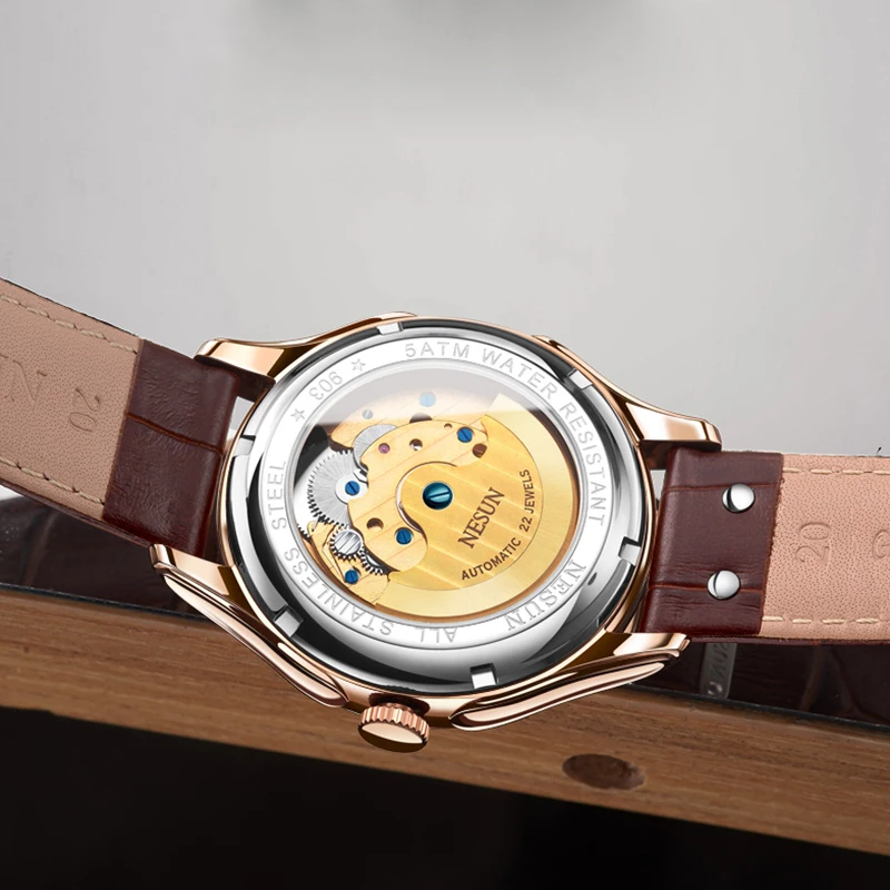 

2020 Nesun Men's Mechanical Watches Cowhide Leather Strap Automatic Waterproof Multifunction Watch Men Luxury Brand Gift Relogio