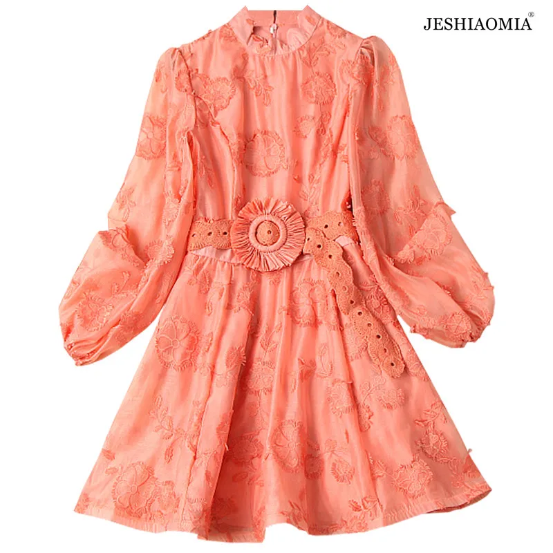 

JESHIAOMIA- 2021 Pre-Autumn Puff Sleeve Embroidered Belted Dress