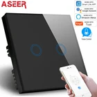 Умный дом ASEER, Великобритания, Wi-Fi RF APPсенсорный настенный выключатель света, 2 комплекта, стеклянная панель, настенный сенсорный выключатель света, с Alexa  Google