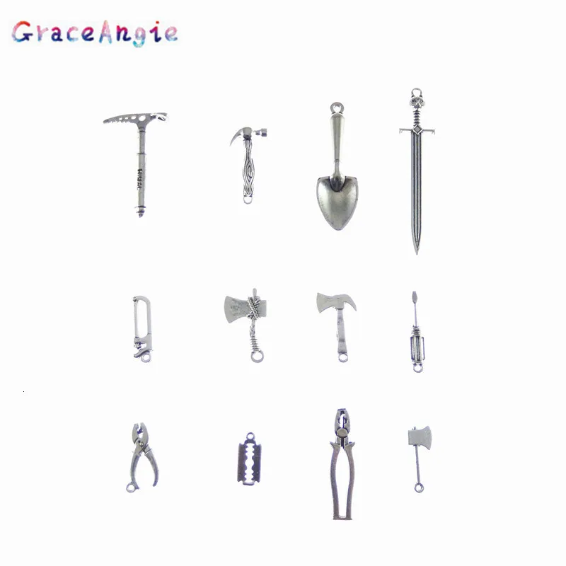 GraceAngie 12 шт. смешанные плоскогубцы с лопатой Подвески Меч топор ювелирные изделия с молотком поиск ручной работы DIY ожерелье кулон ремесла Серьги Браслет