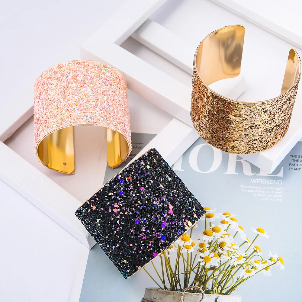 New Design Girl Sequin Bracelet Gold Open Wide Cuff Party Accessories | Украшения и аксессуары
