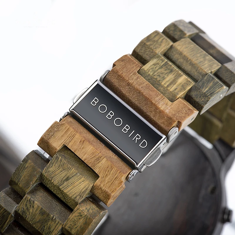 BOBO BIRD Men Wood Quartz Wristwatch Retro Green Sandalwood Timepiece Multifunctional Chronograph Accept Customized reloj hombre