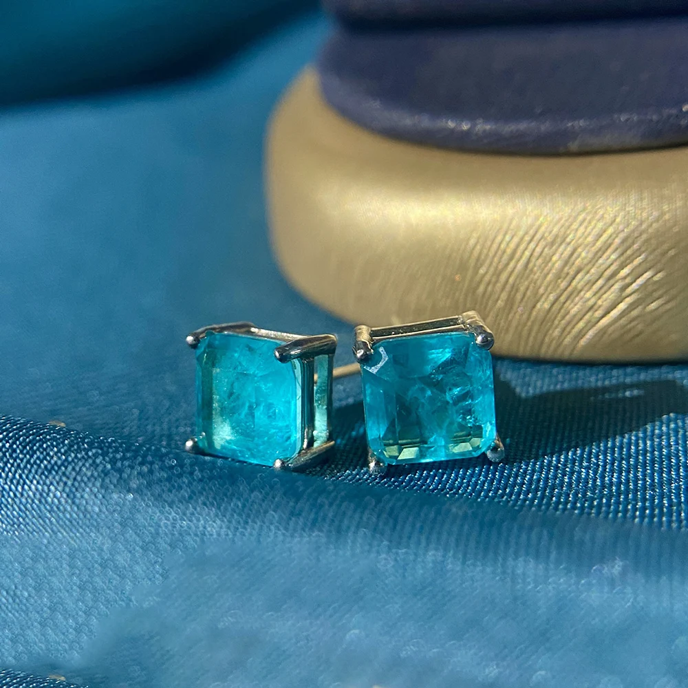 Винтаж 100% 925 стерлингового серебра Параиба Турмалин драгоценный камень ухо