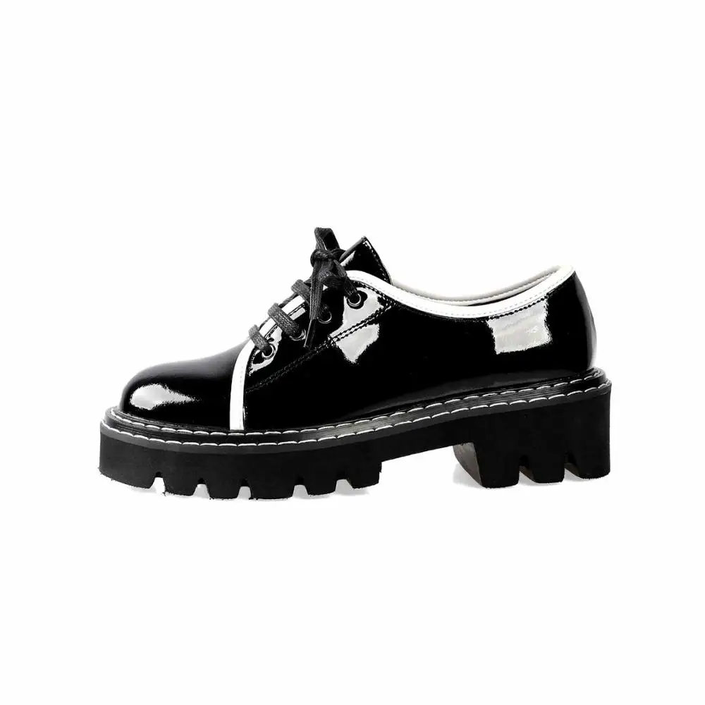 

Krazing Pot young lady fashion mixed colors genuine leather shoes round toe high heels thick bottom daily wear women pumps L21