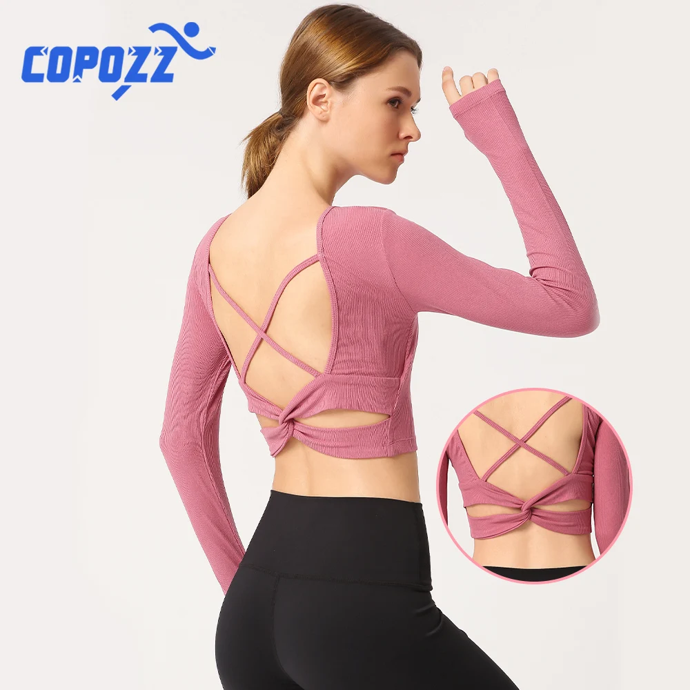 УКОРОЧЕННЫЙ ТОПИК COPOZZ для йоги облегающие сексуальные рубашки спортзала бега с