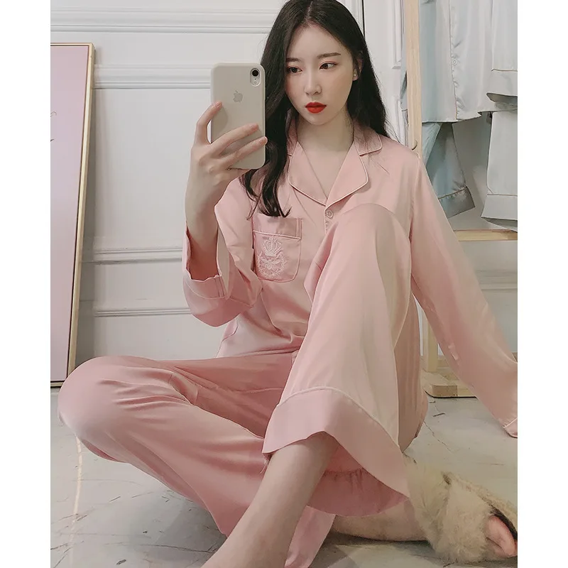 Женская пижама летний комплект нижнего белья с длинными рукавами Шелковый