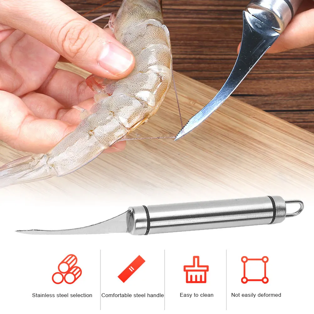 

Shrimp Peeler Stainless Steel Kitchen Shrimp Lobster Line Clean Up Fish Belly Knife Open Household Kitchen Seafood Tools