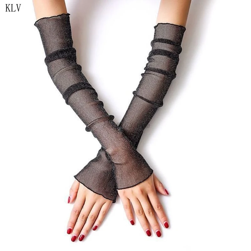 Женские ультратонкие сетчатые перчатки с блестками Длинные кружевные