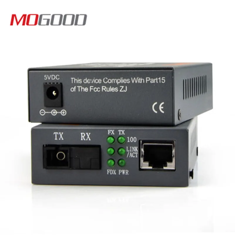 MoGood 10 м/100 м Одномодовый волоконно-оптический медиаконвертер SC порт 25 км, RJ45, HTB-3100AB