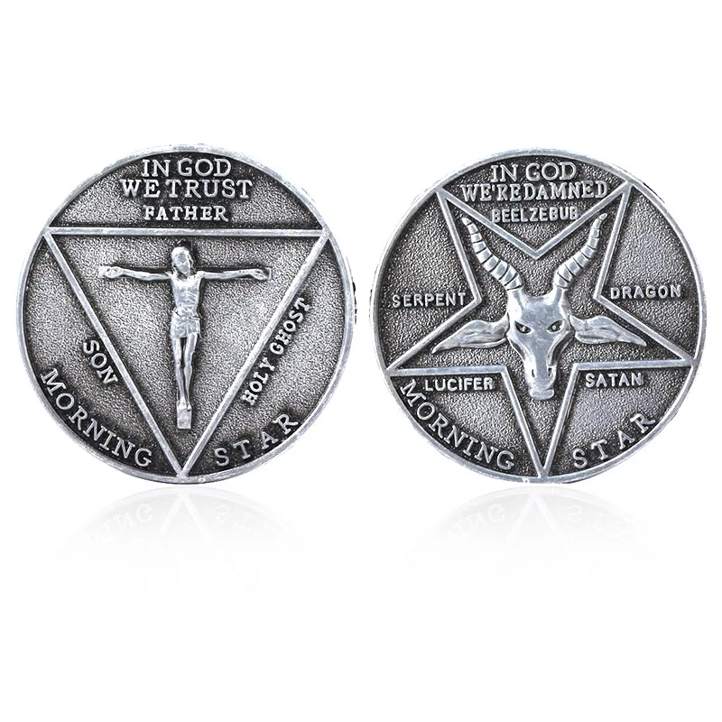 Розовый SG Cthulhu Mythos брелок Lucifer Morning Star Satanic Передний Крест Jesu монета в Боге мы доверяем отец мужчины брелок ювелирные изделия подарок - Цвет: Розовый