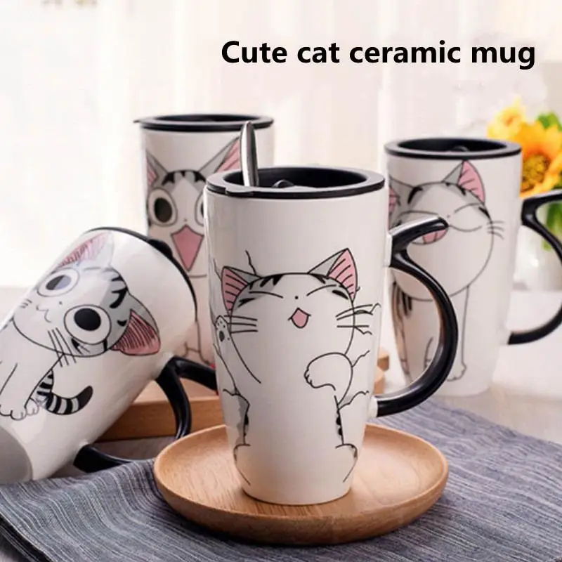 

Ceramic Mug Cute Cat Cup With Lid Spoon Large Capacity 600ml Couple Coffee Milk Creative Drinkware Breakfast Water Cup