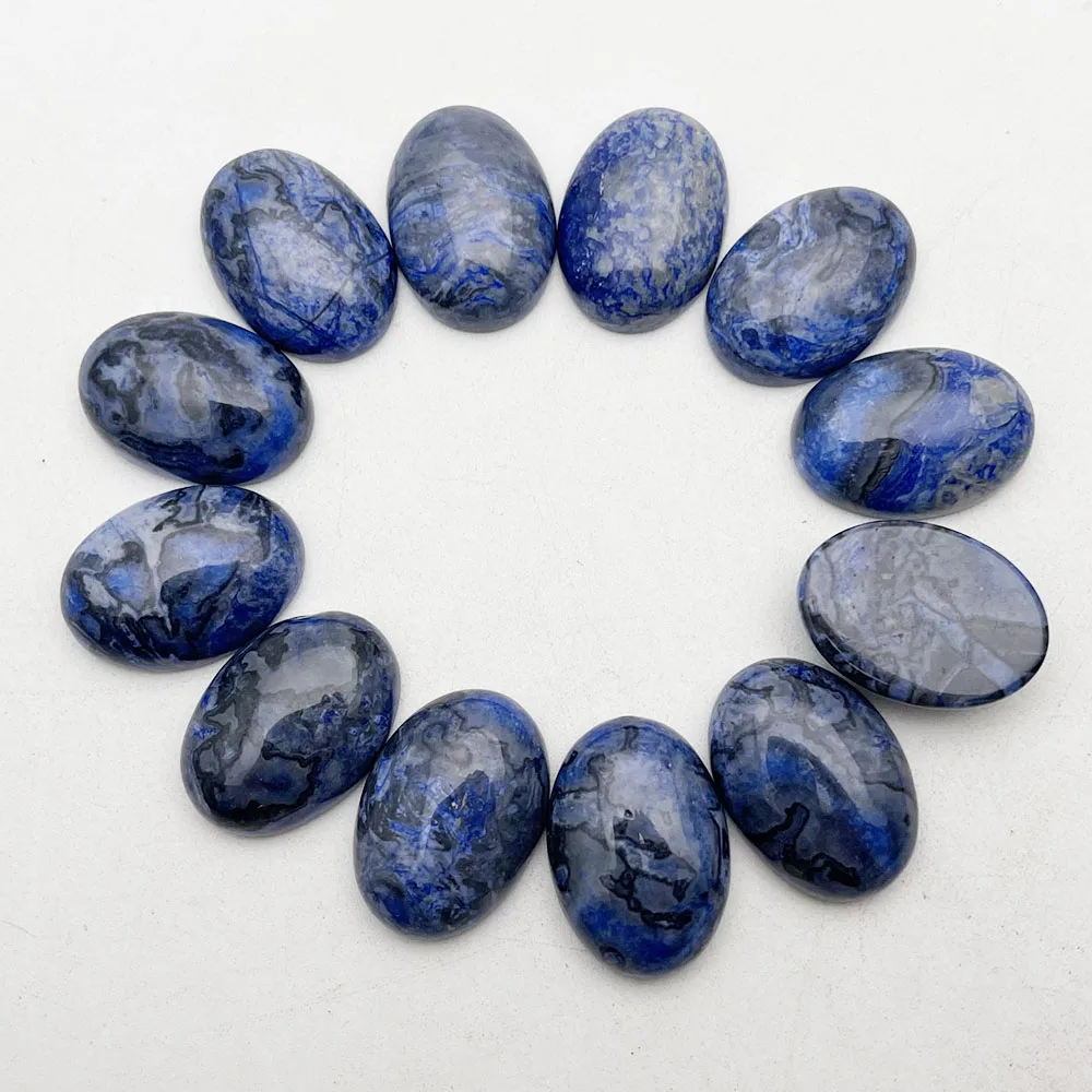 

Natural stone beads fashion new 12pcs Dark blue agates 25x18mm oval cabochon for jewelry making charm Ring accessories no hole