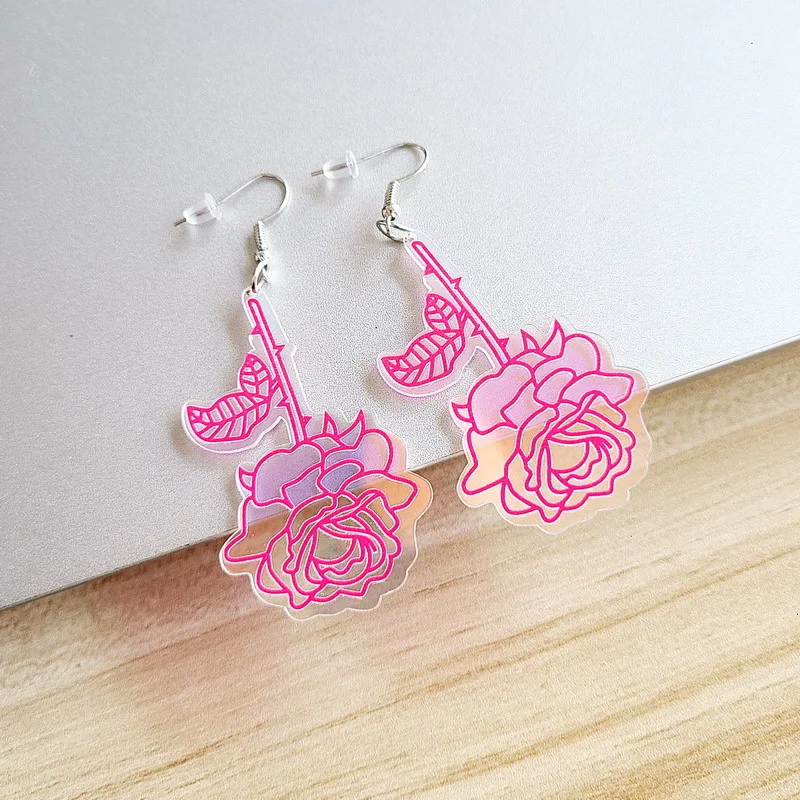 

1Pair Romantic Rose Shape Rose Pink Color Flower Earrings For Women Girls Y2k Cool Punk Style Party Jewelry Birthday Gift