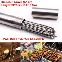 3mm thick barbecue skewers stainless steel non stick bbq skewer 20pcs tube reusable metal needle sticks for shish kabob grill