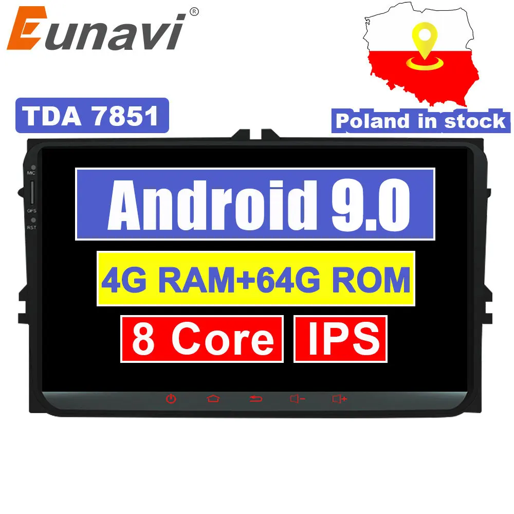 Eunavi 9 ''2 Din Android 9,0 автомобильный Радио стерео плеер для Volkswagen VW Polo Jetta Tiguan passat b6 cc fabia gps wifi 4 Гб 64 Гб ПК