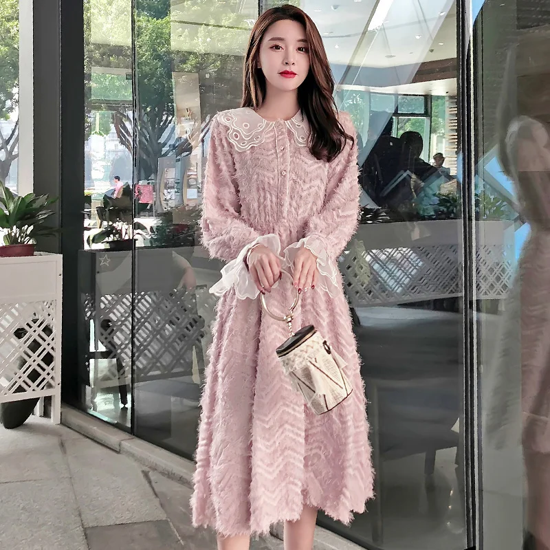 Женские Элегантные вечерние платья Новая Осенняя мода воротник Питер Пэн