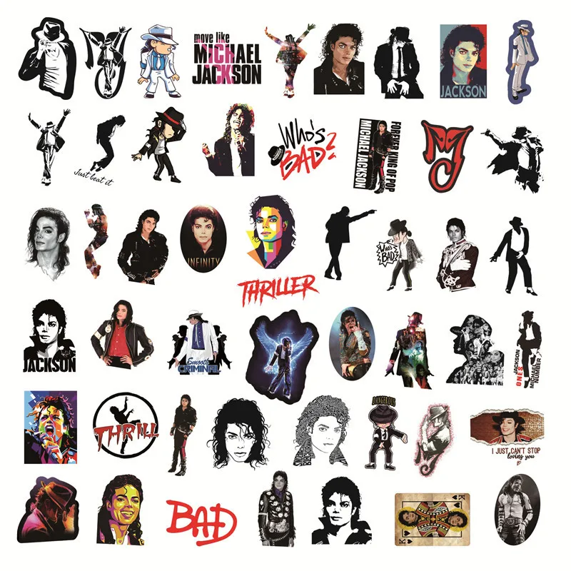 50pcs Michael Jackson Graffiti Stickers DIY PVC Waterproof Sticker Decals For Skateboard Refrigerator Laptop Guitar - купить по