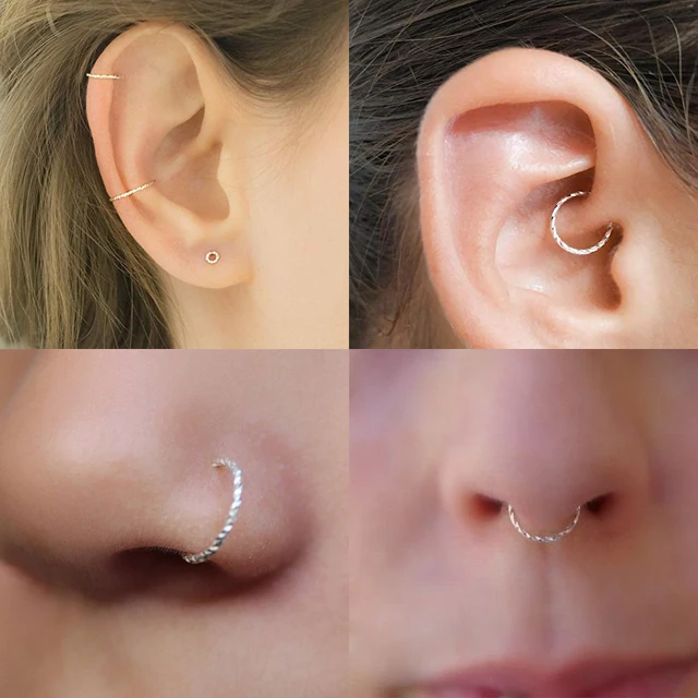 1pair Twist Nose ring hoop 925 sterling silver thin nose piercing for women men 22 G Huggie tragus Earring piercing body jewelry 4