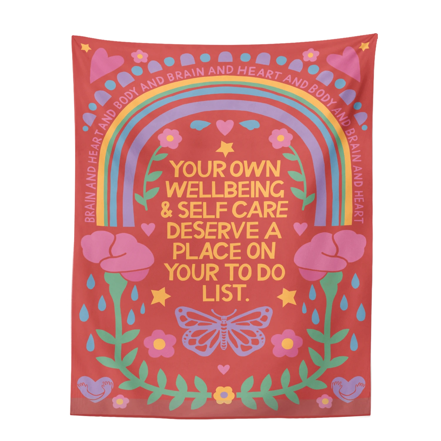 Винтажный гобелен с радужными цветами настенное украшение в стиле ретро красное