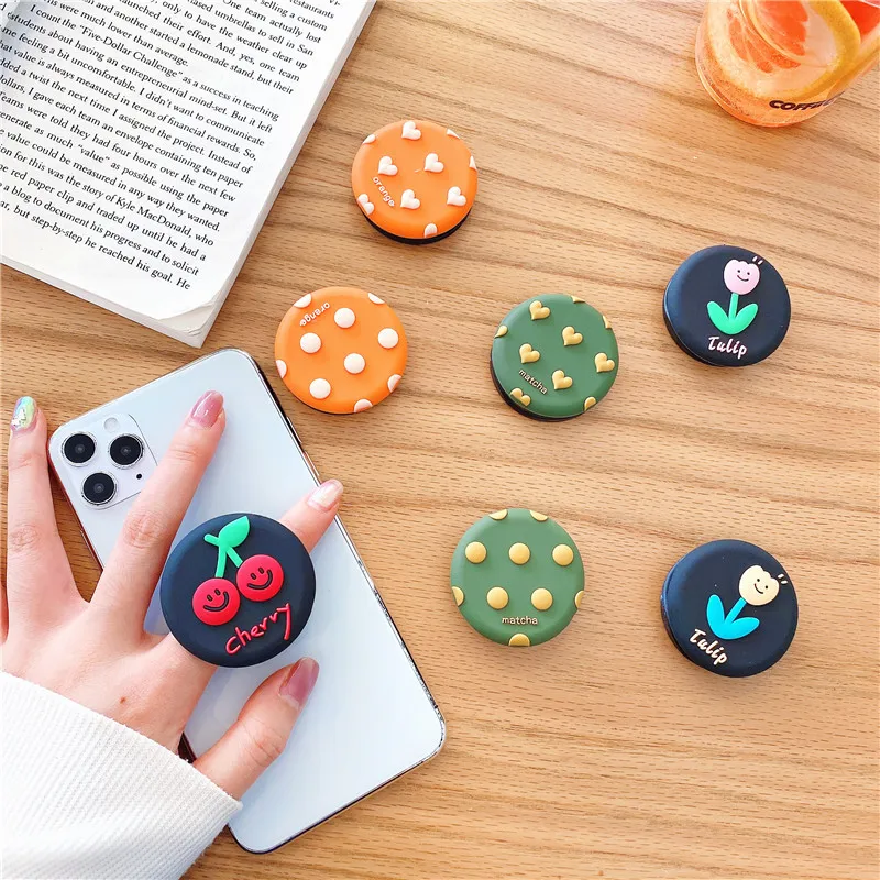 

Cute Three-dimensional Flowers Fruit Cherry Folding Bracket Phone Cover Heart Bracket Fashion Female Soft Silicone Girl