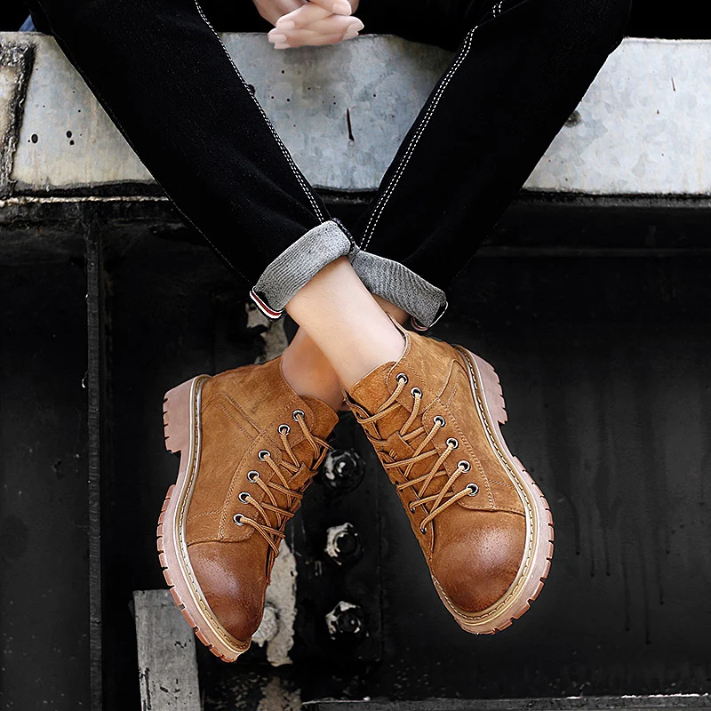 Мужские ботильоны из натуральной кожи дышащие кожаные ботинки Повседневная