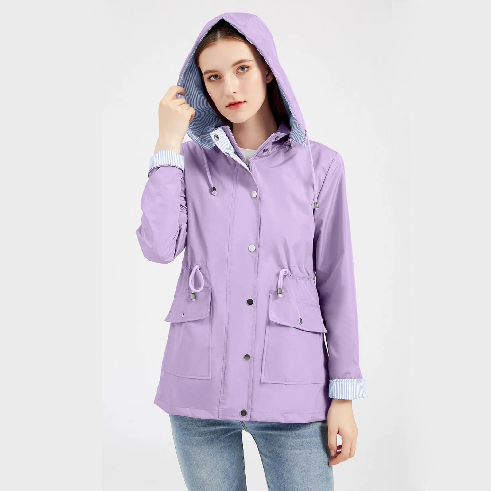 

2021 New Women's Lightweight Raincoat for Women Waterproof Jacket Hooded Outdoor Hiking Jacket Long Rain Jackets Active Rainwear