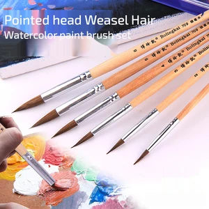 6 шт.компл., круглая кисть из волос weasel, Короткая Деревянная кисть, кисть для рисования акварелью, ручка для рисования акриловыми масляными красками