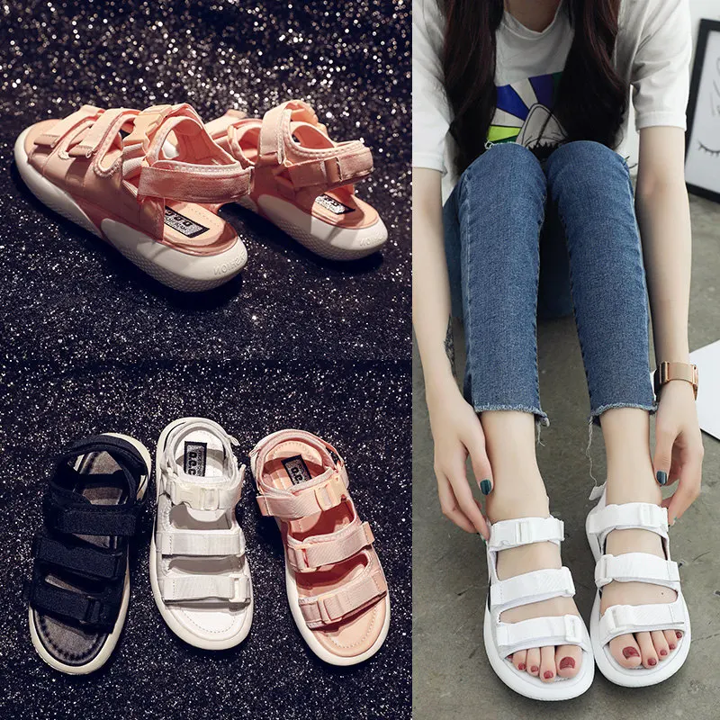 Женские сандалии на плоской подошве Fujin дышащие повседневные парусиновые с