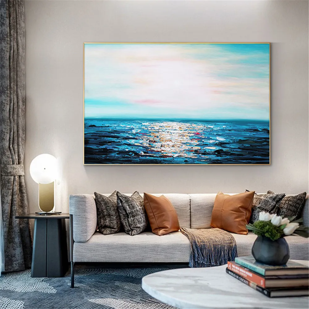 

Abstract Blue Seascape 100% Hand Painted Oil Painting On Canvas Handmade Wall Art Pictures For Bedroom Living Room Home Decor