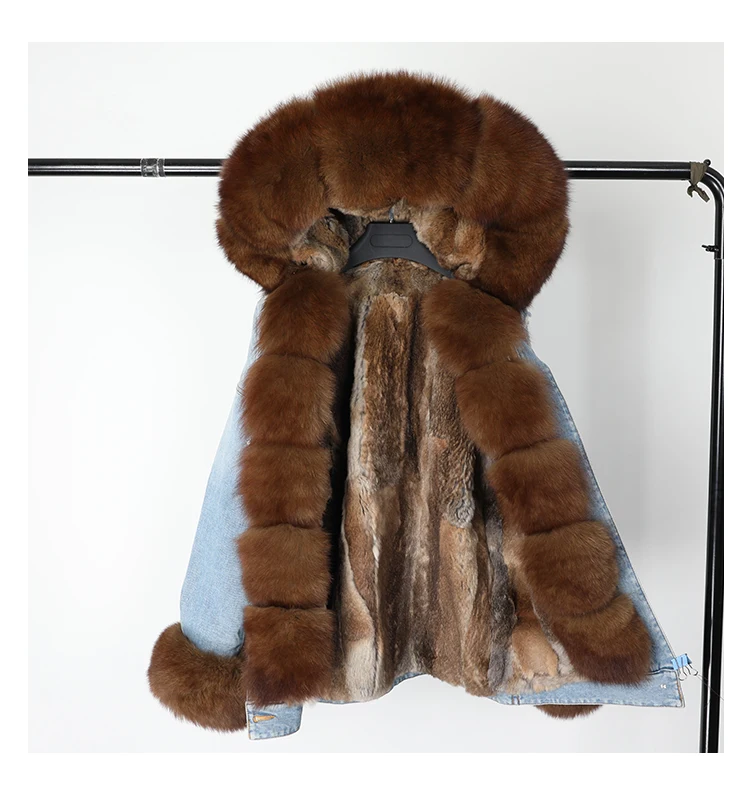 OFTBUY/ зимняя куртка для женщин, настоящее меховое пальто; парка с большим мехом, натуральным лисьим воротником, кроличий лайнер, джинсовая куртка уличная, съемная, новая
