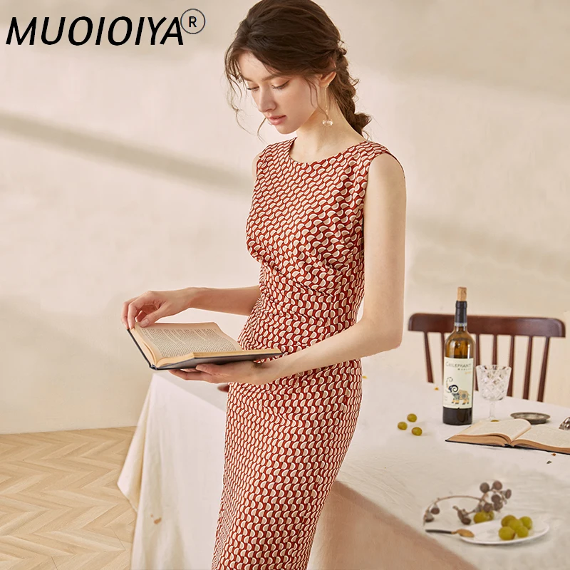 

Платье женское средней длины без рукавов, элегантное офисное деловое формальное платье с принтом, до колен, новая модель на лето