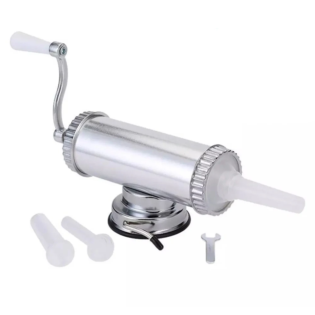 

2LBS Sausage Stuffer Maker With Suction Base Homemade Sausage Filler Sausage Syringe Aluminum Manual Sausage Maker