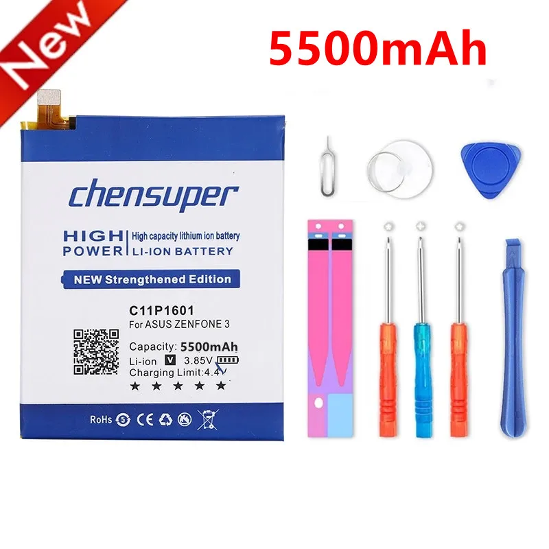 

2PCS/chensuper 5500mAh C11P1601 Battery for ASUS ZENFONE 3 ZENFONE3 ZE520KL Z017DA ZenFone live ZB501KL A007