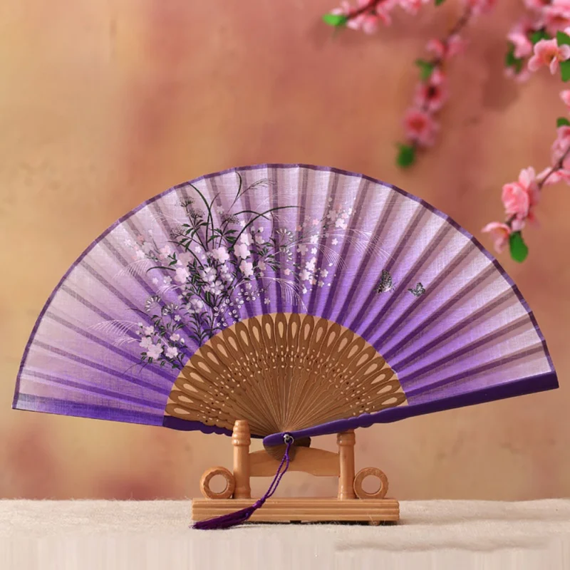 Высокое качество китайский веер складной ручной из шелка и бамбука винтажный