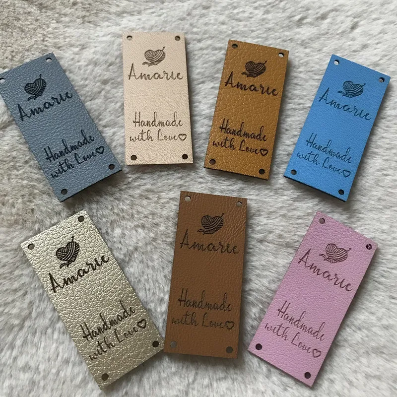 

40pcs Folding leather labels for knitting crochet Personalized handmade clothing tags with brand logo Sewing hats garment label