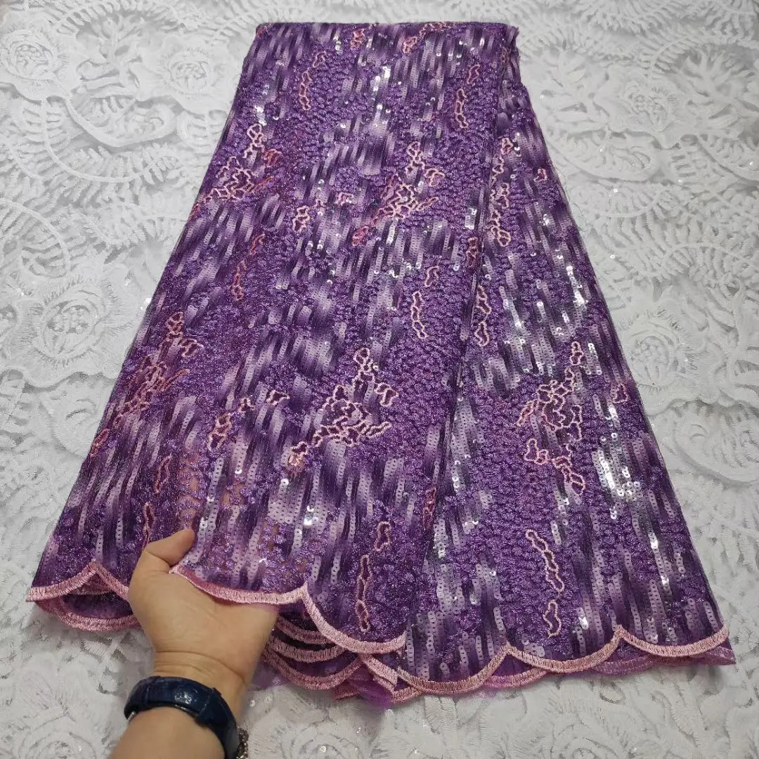 

2021 Nigerian Mesh Net Lace African Sequins Lace Fabric High Quality French Mesh Tulle Lace Fabric for party dress