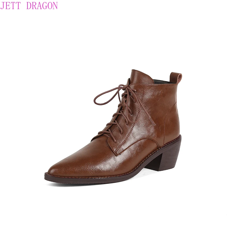 Harga Sepatu Bot Pergelangan Kaki Kulit Mode Sepatu Bot Gaya Barat Hak Tinggi Ujung Runcing Berenda Sepatu Wanita Musim Gugur Musim Dingin