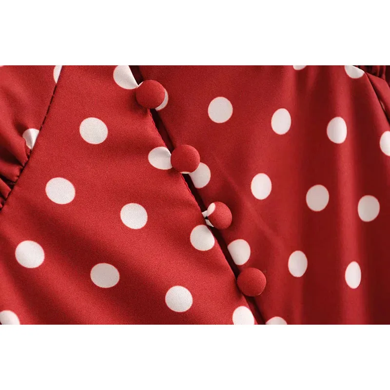 Винтажное шикарное Красное длинное платье в горошек с принтом на шнуровке и