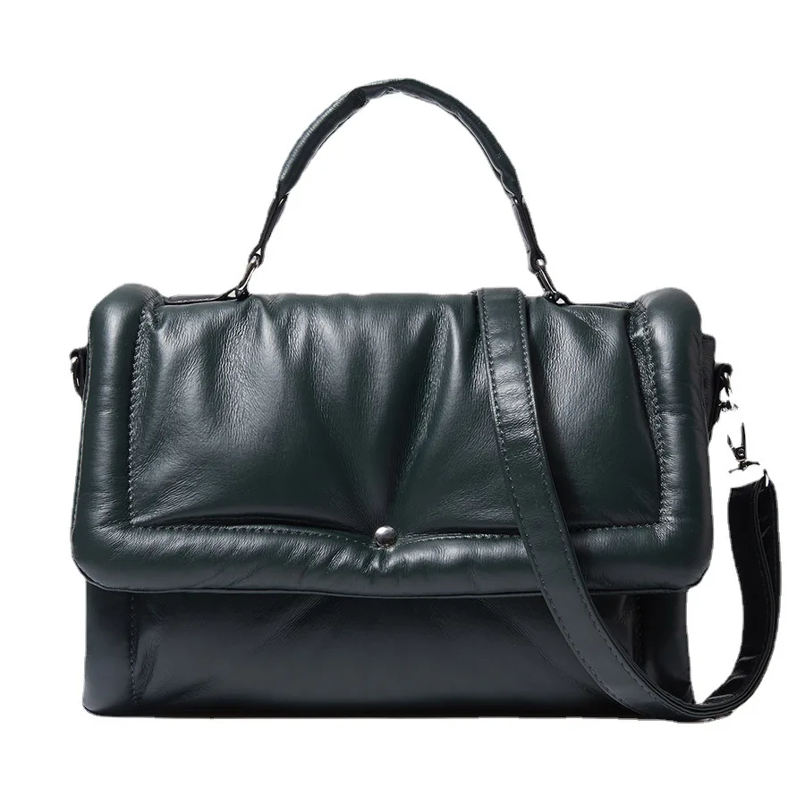 

Luxury Solid Color Women Handbags Down Cotton Shoulder Crossbody Bags Pu Leather Messenger Bag Winter Square Bag Tote Bag
