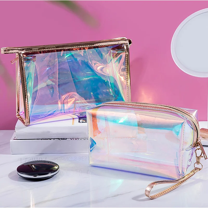 

Laser Cosmetic Bag Women Makeup Case PVC Transparent Organizer Pouch Women Jelly Bag Lady Make up Pouch Zipper Bags Storage Bag