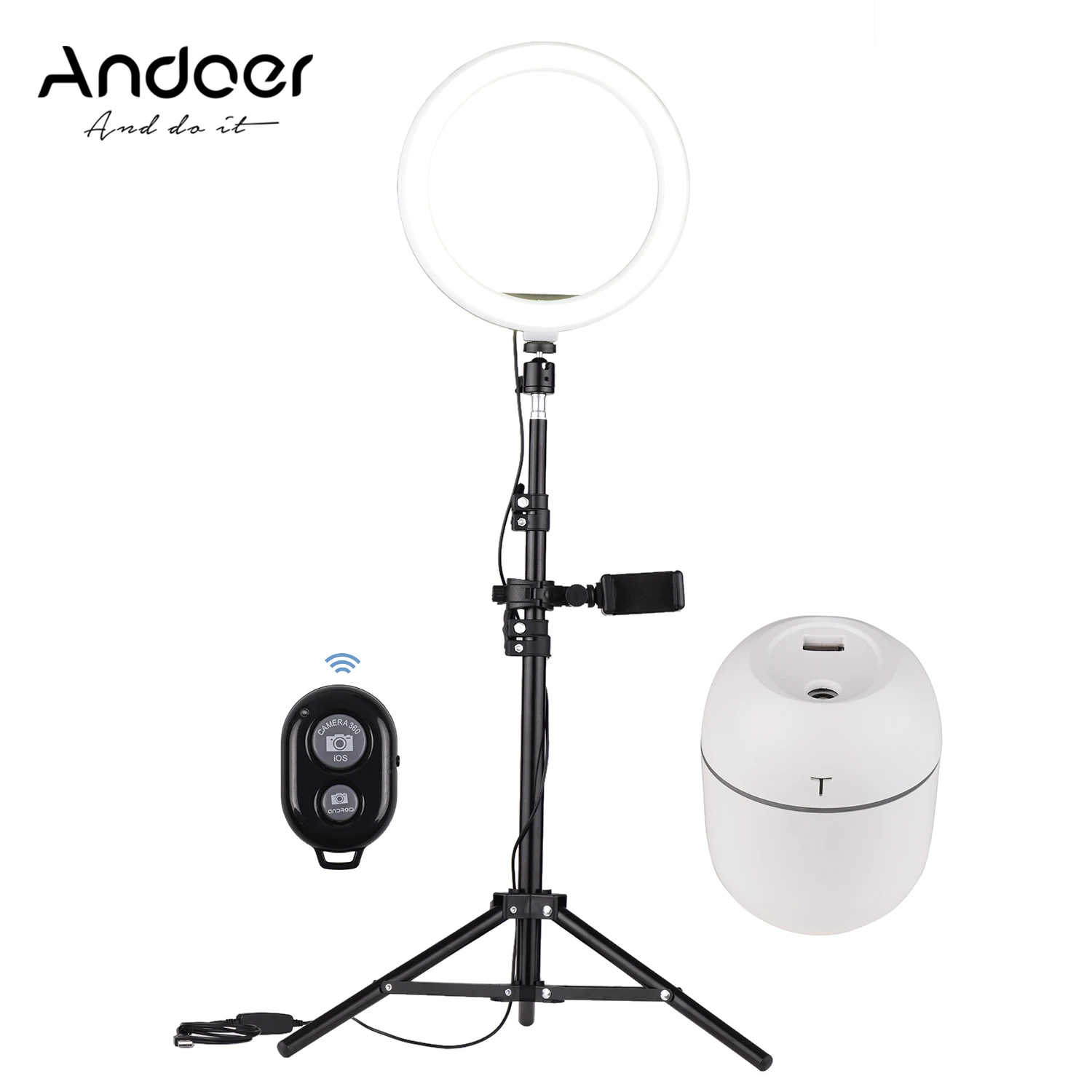 Светодиодный кольцевой светильник Andoer для фотографии 10 дюймов лампа 3200 5600K с