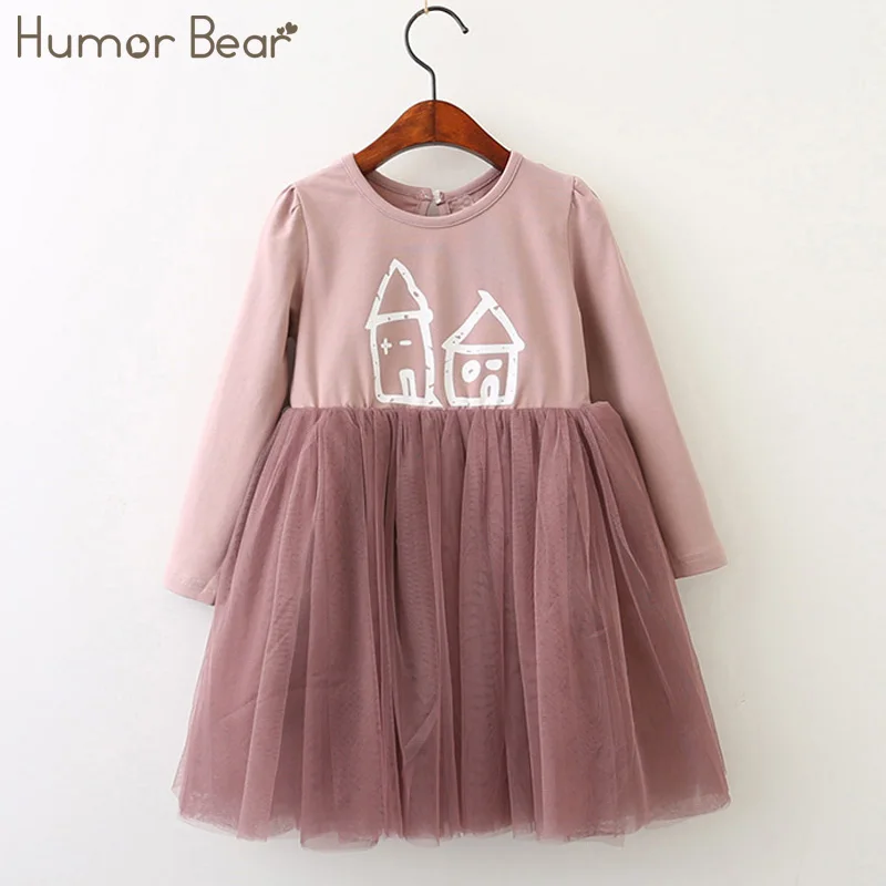 Humor Bear/платье для девочек; Новинка г.; осенняя одежда для девочек в духе колледжа; детское платье с длинными рукавами и отворотами в клетку - Цвет: pink BZ169I
