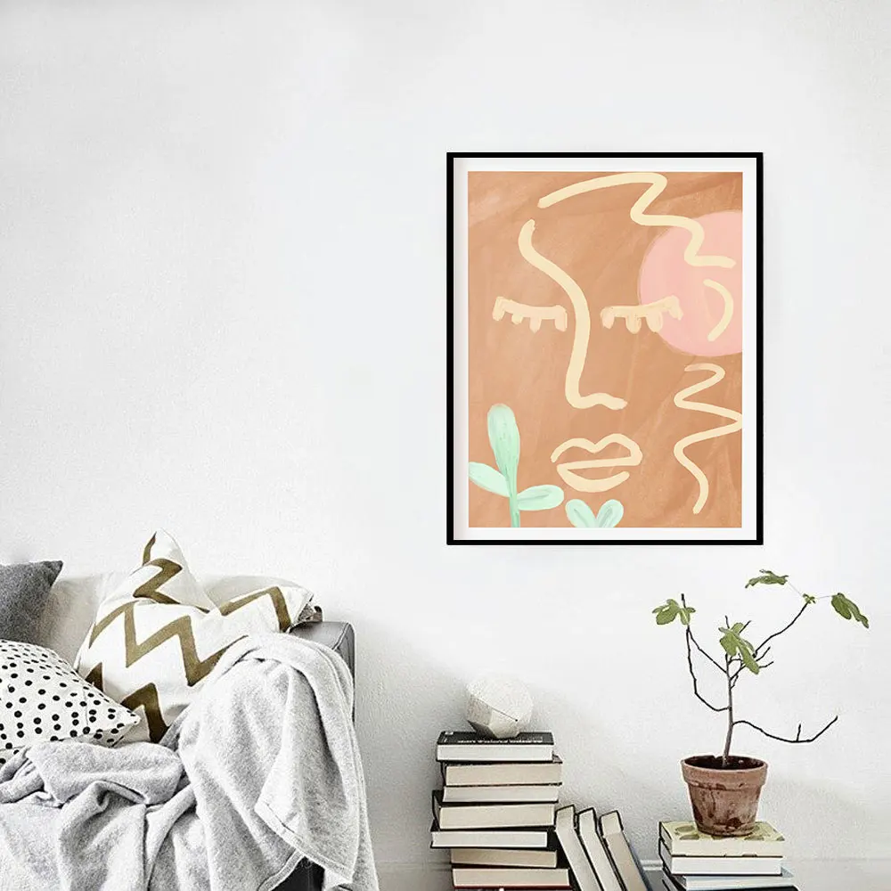 Абстрактный постер с изображением лица рисунок лески современная простая Ретро