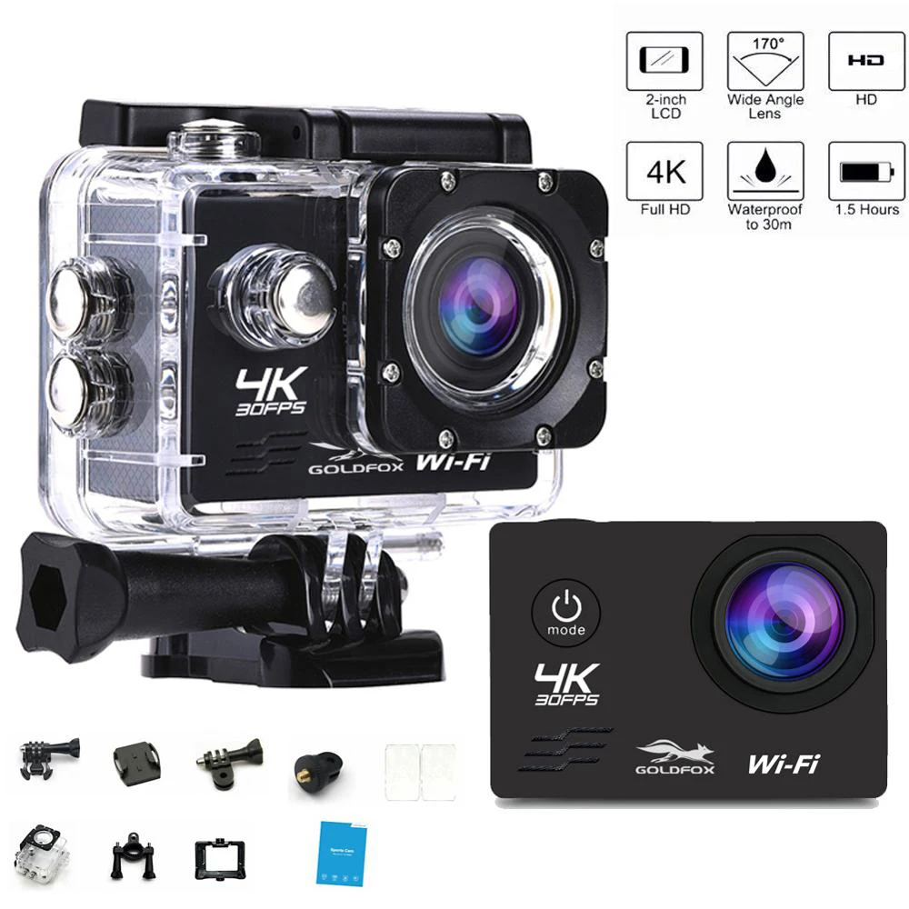 Экшн камера 1080P 4K Ultra HD 30fps Wi Fi 2 0 дюйма 170D водонепроницаемая Спортивная для шлема