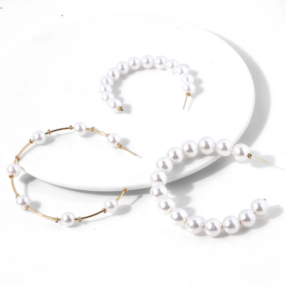 Boho имитация жемчуга c-образное кольцо-Серьги Brincos женские модные большие круглые серьги статусные модные ювелирные изделия Bijoux
