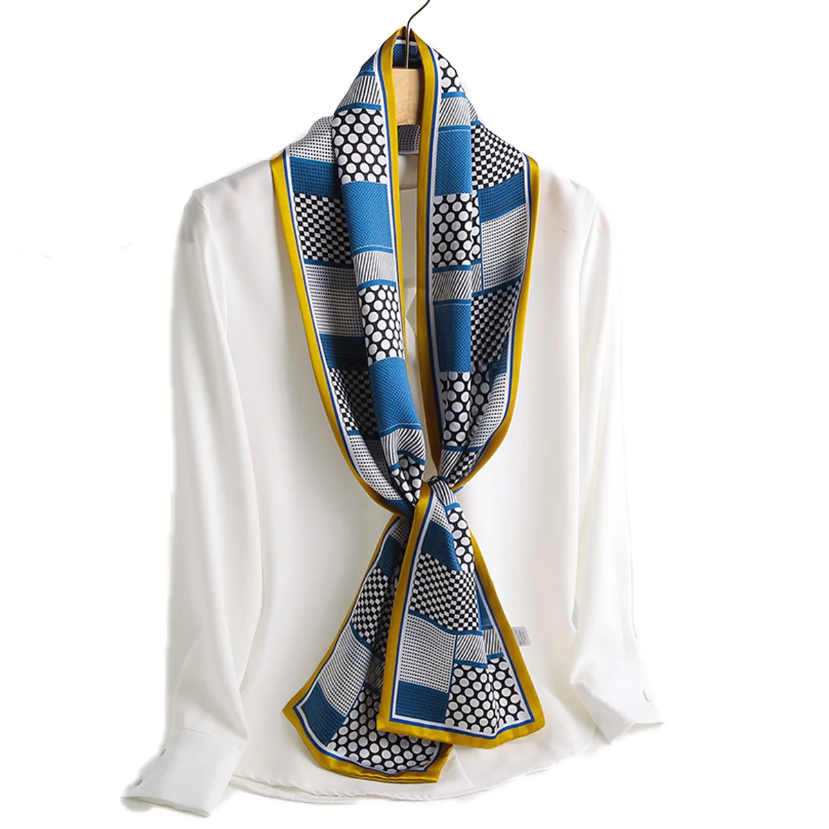

Женский Винтажный Длинный шейный платок, Шелковый двухслойный платок, блестящий гладкий шарф 100% * 15 см, аксессуары для весны и осени, 150