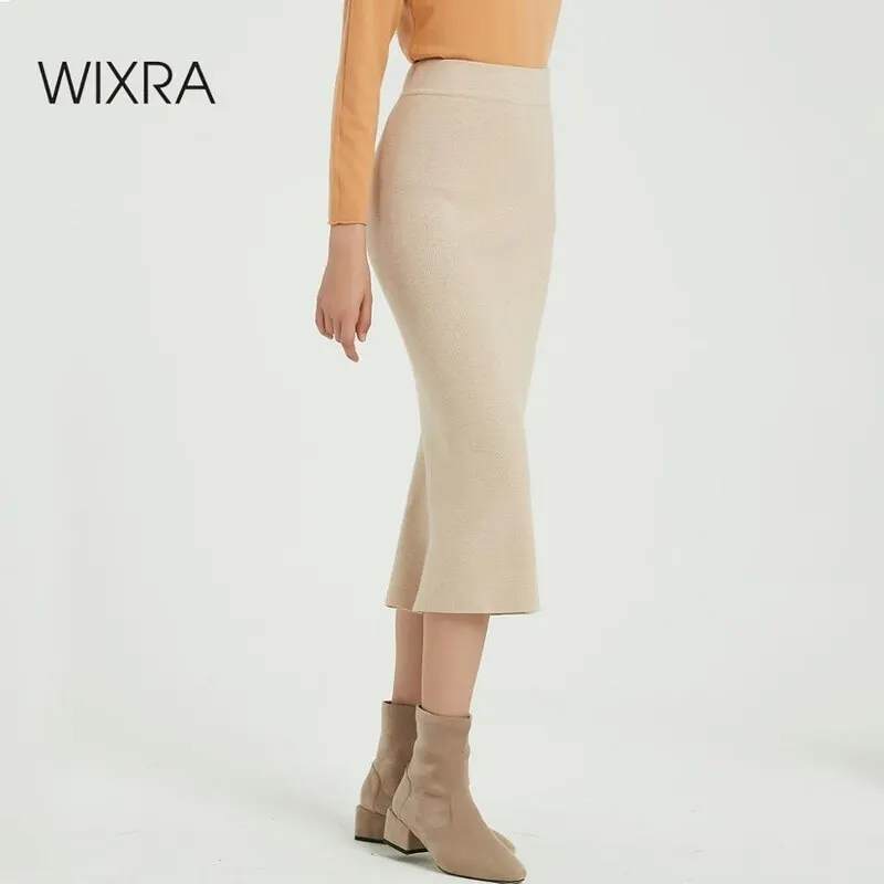 Женская Однотонная юбка карандаш Wixra элегантная до середины икры с высокой